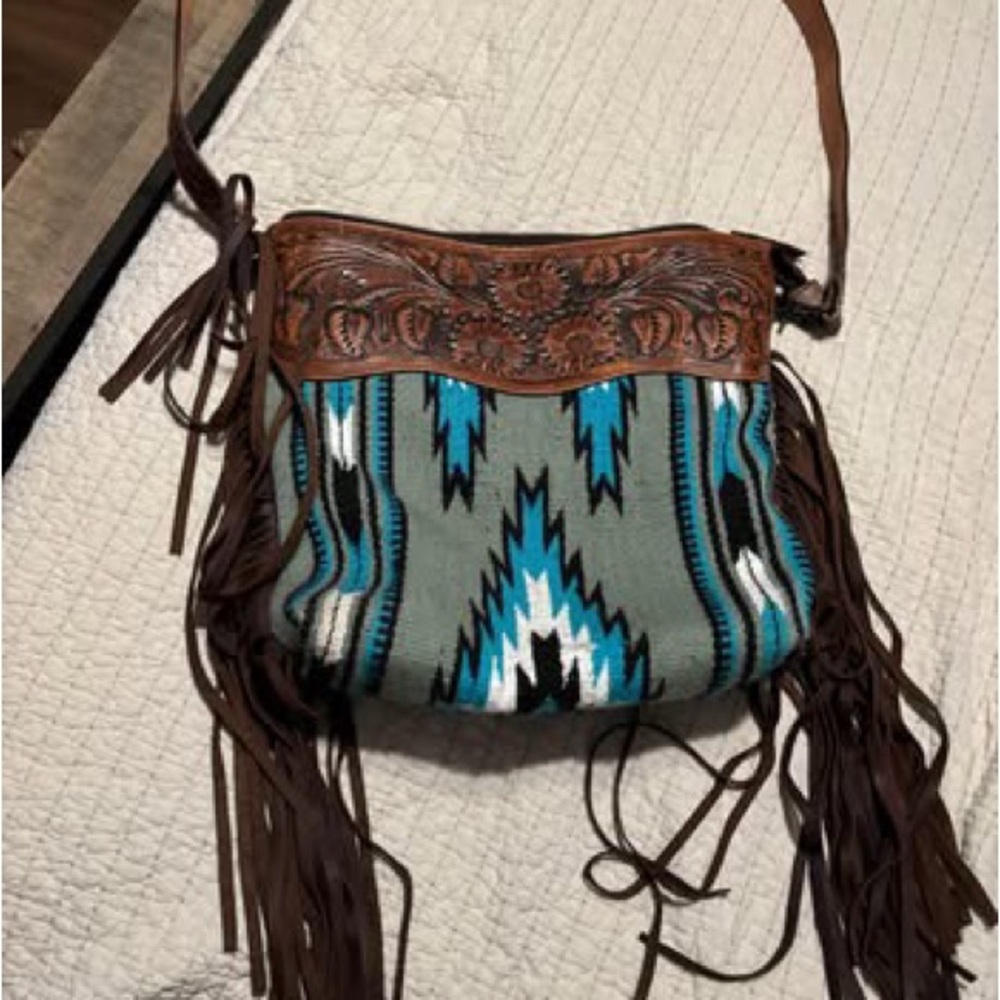 Bohemian Fringe Shoulder Bag - Brown and Blue
